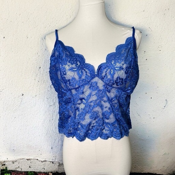 Cobolt blue lace cami  vintage M - Picture 1 of 5
